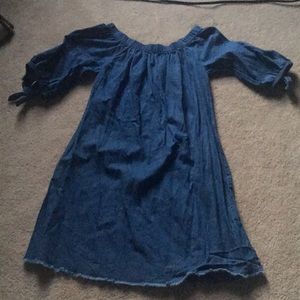 Denim color off the shoulder  dress
